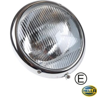 Headlight with chrome rim, with E-mark