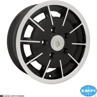 Alu wheel, Gasser, gloss black with polished lip and face, 5.5x15", 5x130, 5" back spacing